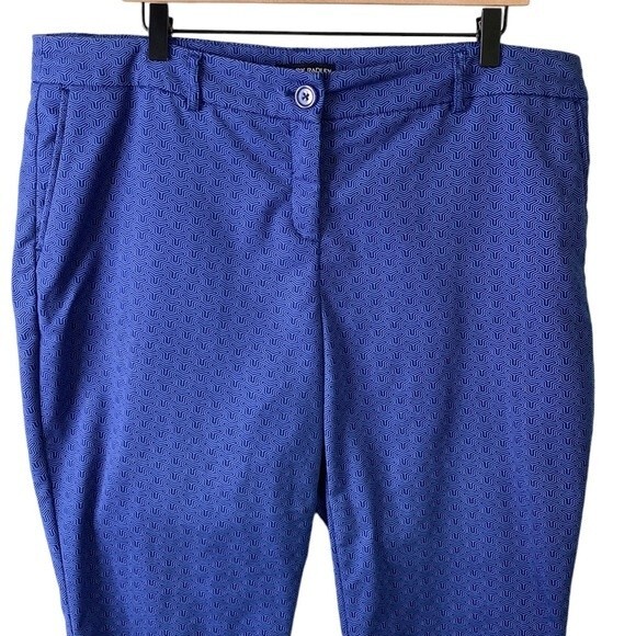 Hilary Radley Geo Print High Waist Blue Cropped Pants Slim Leg Stretch Slit Hem - Picture 3 of 16